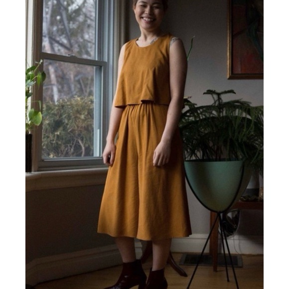 Eve Gravel Paper Planes Layered Jumpsuit Wide Leg Culottes Yellow Gold Tencel - Picture 1 of 11